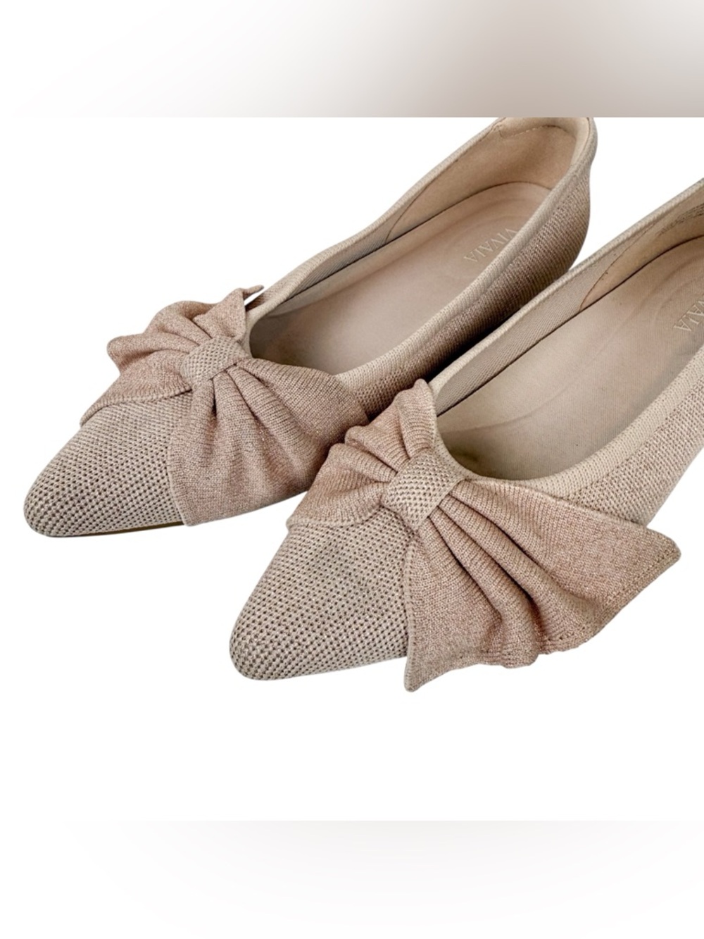 Vivaia Azura Pointed Toe Bow Flats Elegant Bow Style Rose Gold Size 39/8 - Picture 6 of 16